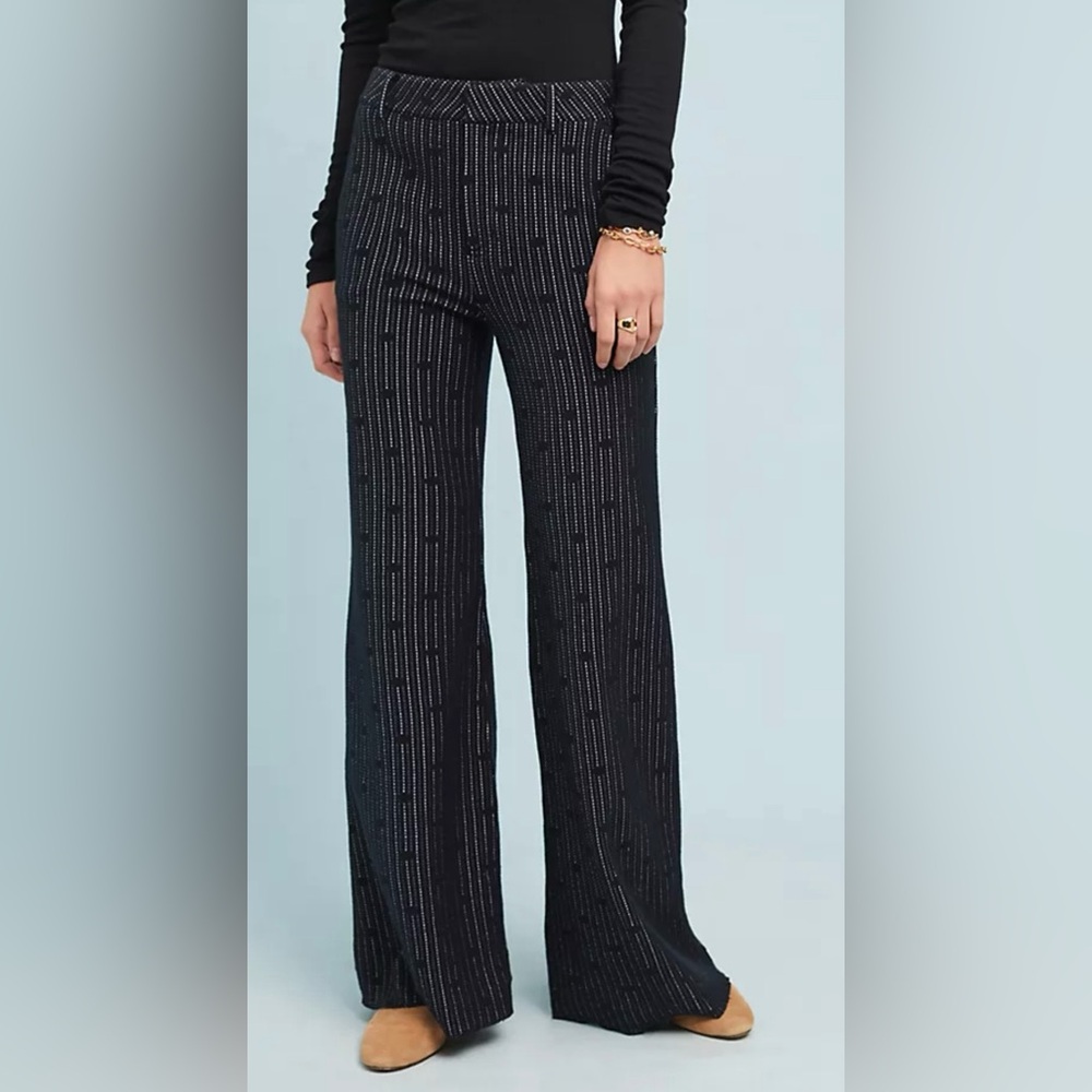 Anthropologie jacquard dot navy and White Striped Pants